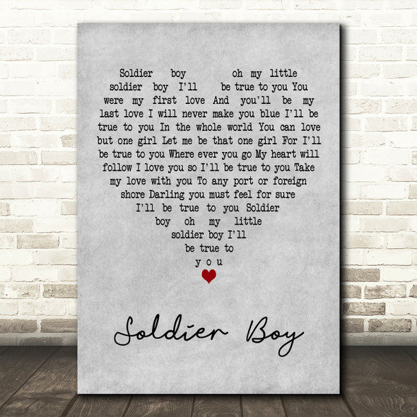 The Shirelles Soldier Boy Grey Heart Decorative Wall Art Gift Song Lyric Print