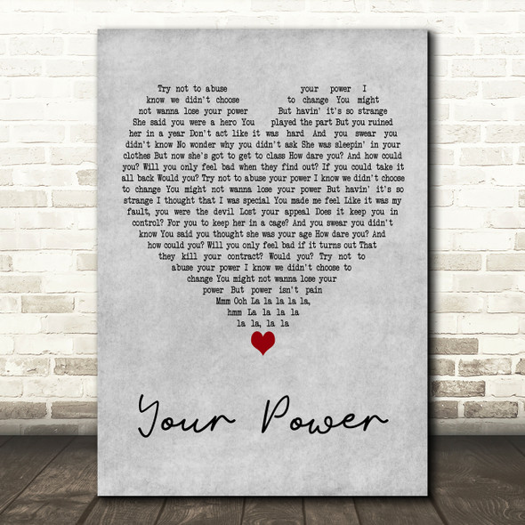 Billie Eilish Your Power Grey Heart Decorative Wall Art Gift Song Lyric Print