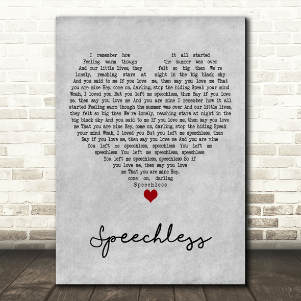 Robin Schulz Speechless Grey Heart Decorative Wall Art Gift Song Lyric Print