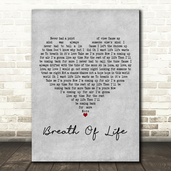 Erasure Breath Of Life Grey Heart Decorative Wall Art Gift Song Lyric Print