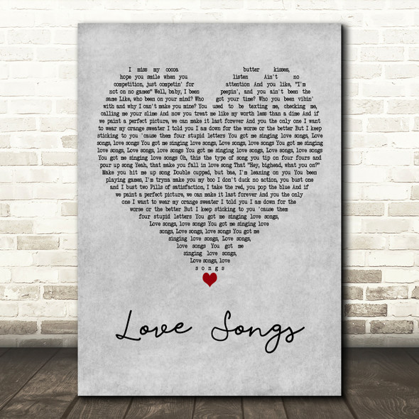 Kaash Paige Love Songs Grey Heart Decorative Wall Art Gift Song Lyric Print
