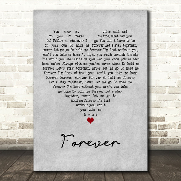 Kelly Llorenna Forever Grey Heart Decorative Wall Art Gift Song Lyric Print