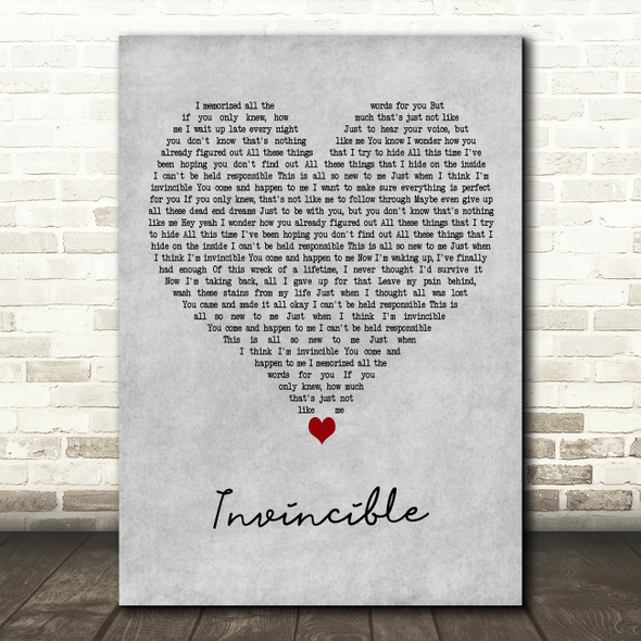 Crossfade Invincible Grey Heart Decorative Wall Art Gift Song Lyric Print