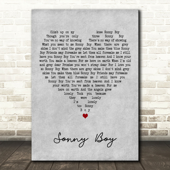 Al Jolson Sonny Boy Grey Heart Decorative Wall Art Gift Song Lyric Print