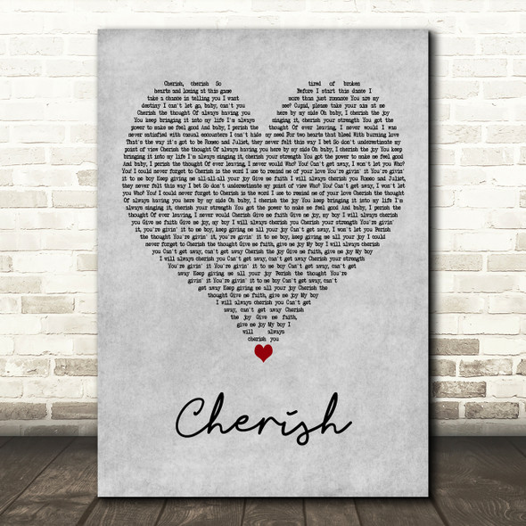 Madonna Cherish Grey Heart Decorative Wall Art Gift Song Lyric Print