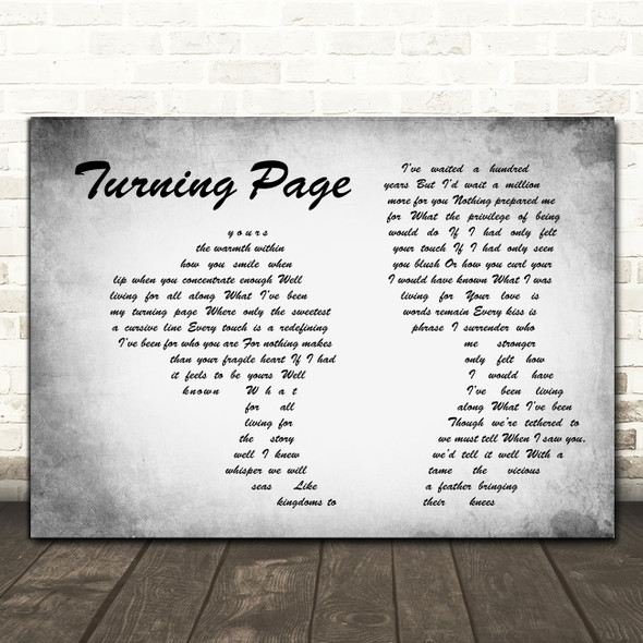 Sleeping At Last Turning Page Man Lady Couple Grey Decorative Wall Art Gift Song Lyric Print