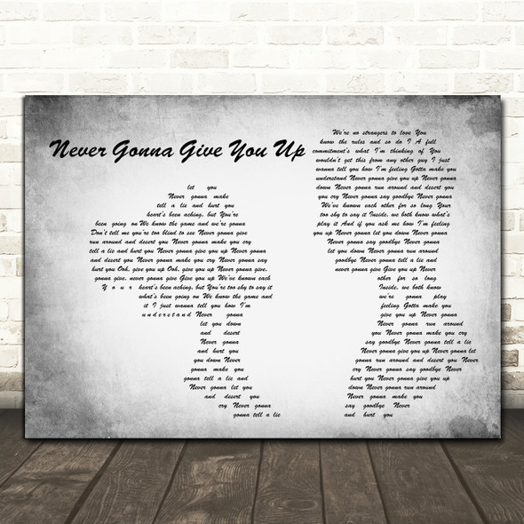 Rick Astley Never Gonna Give You Up Man Lady Couple Grey Decorative Gift Song Lyric Print