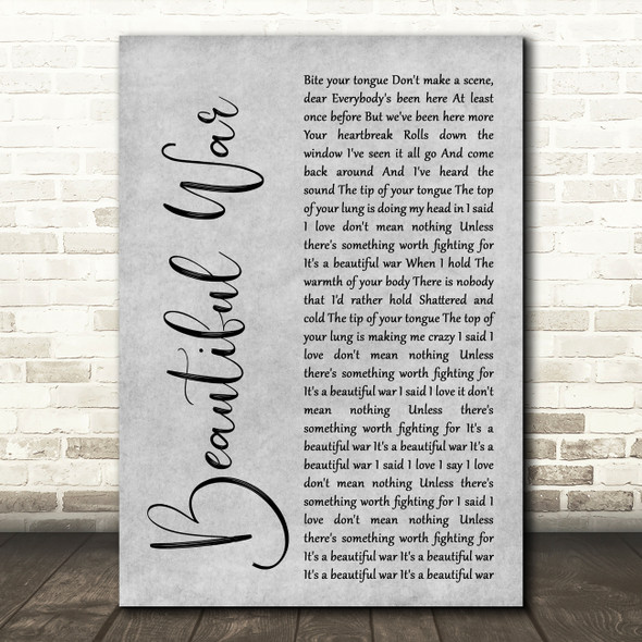 Kings Of Leon Beautiful War Grey Rustic Script Decorative Wall Art Gift Song Lyric Print