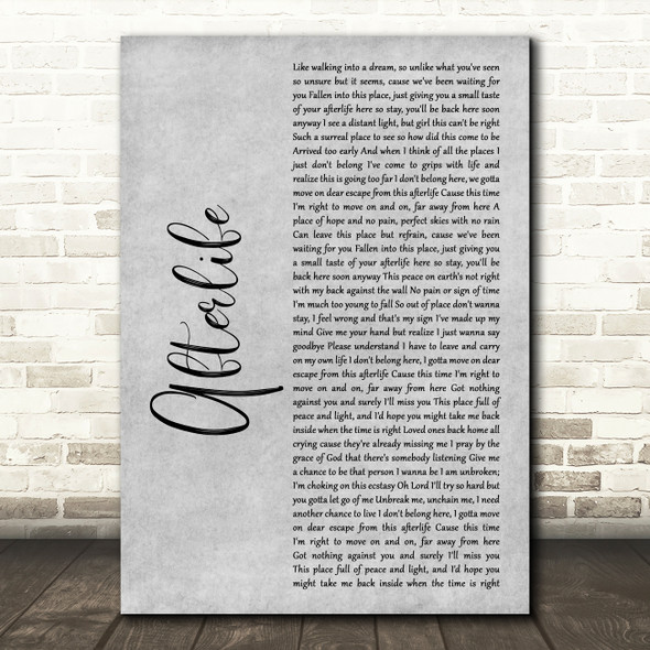 Avenged Sevenfold Afterlife Grey Rustic Script Decorative Wall Art Gift Song Lyric Print