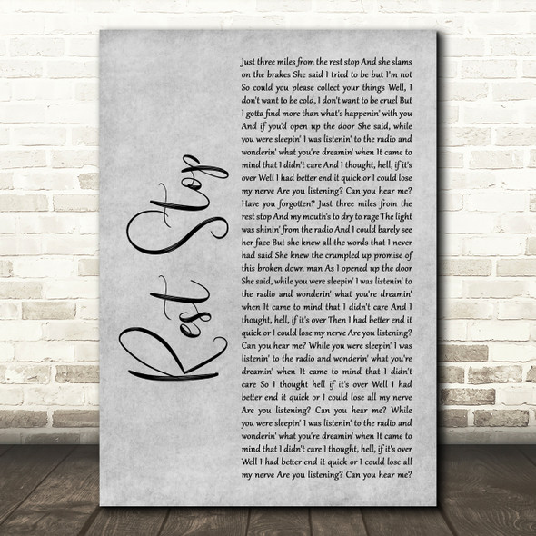 Matchbox Twenty Rest Stop Grey Rustic Script Decorative Wall Art Gift Song Lyric Print