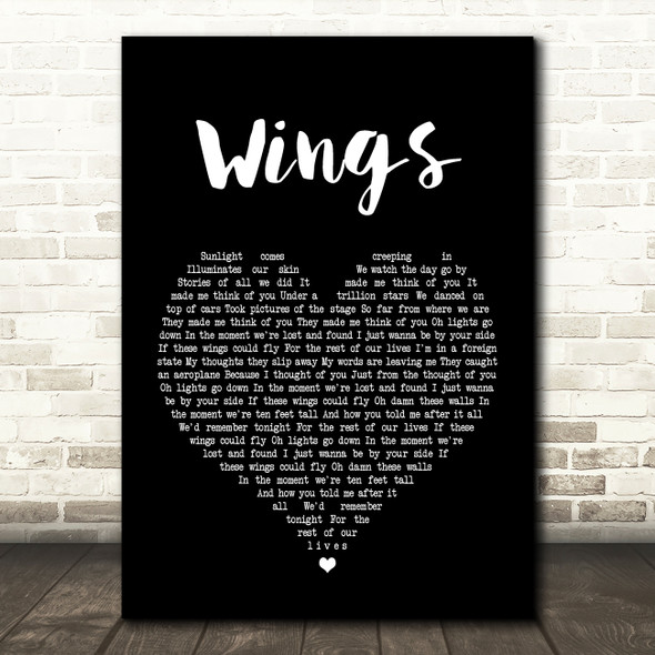Birdy Wings Black Heart Song Lyric Quote Print