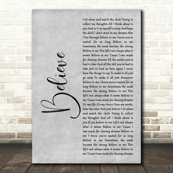 Staind Believe Grey Rustic Script Decorative Wall Art Gift Song Lyric Print