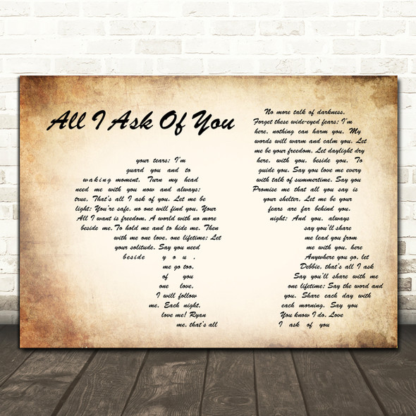 Andrew Lloyd Webber All I Ask Of You Man Lady Couple Decorative Wall Art Gift Song Lyric Print