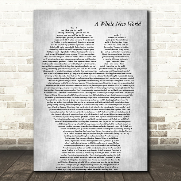 Peabo Bryson & Regina Belle A Whole New World Mother & Baby Grey Wall Art Gift Song Lyric Print