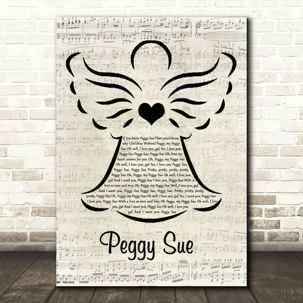 Buddy Holly Peggy Sue Music Script Angel Decorative Wall Art Gift Song Lyric Print