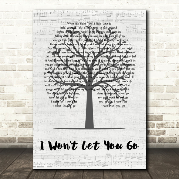 James Morrison I Won't Let You Go Music Script Tree Decorative Wall Art Gift Song Lyric Print