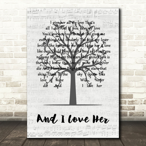Paul McCartney And I Love Her Music Script Tree Decorative Wall Art Gift Song Lyric Print