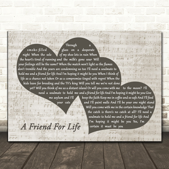 Rod Stewart A Friend For Life Landscape Music Script Two Hearts Wall Art Gift Song Lyric Print