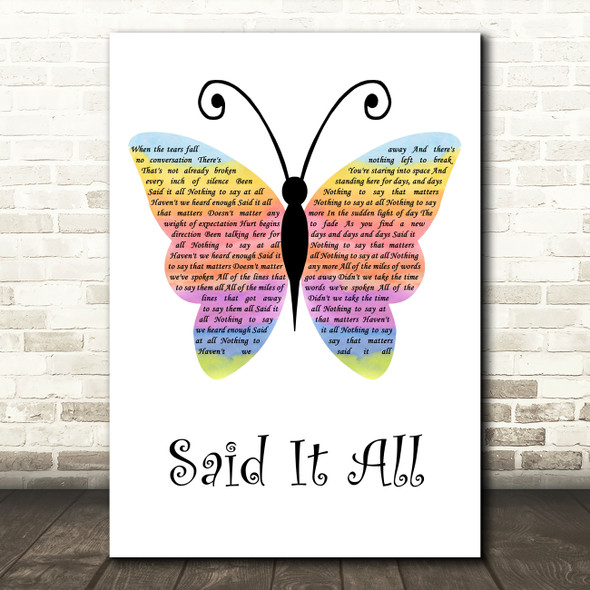 Take That Said It All Rainbow Butterfly Decorative Wall Art Gift Song Lyric Print