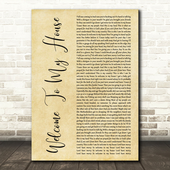 Nu Breed Featuring Jesse Howard Welcome To My House Rustic Script Wall Art Gift Song Lyric Print