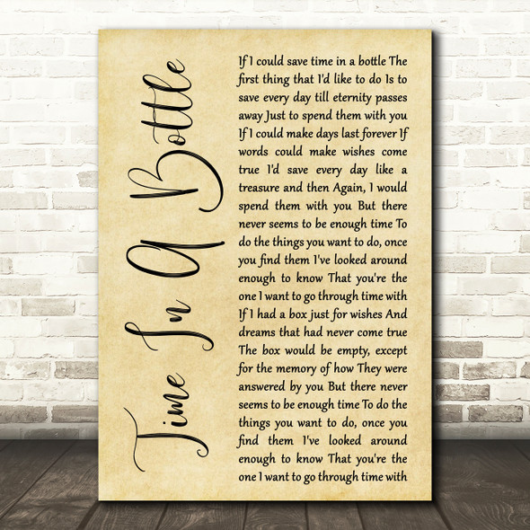 Jim Croce Time In A Bottle Rustic Script Decorative Wall Art Gift Song Lyric Print