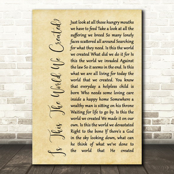 Queen Is This The World We Created Rustic Script Decorative Gift Song Lyric Print
