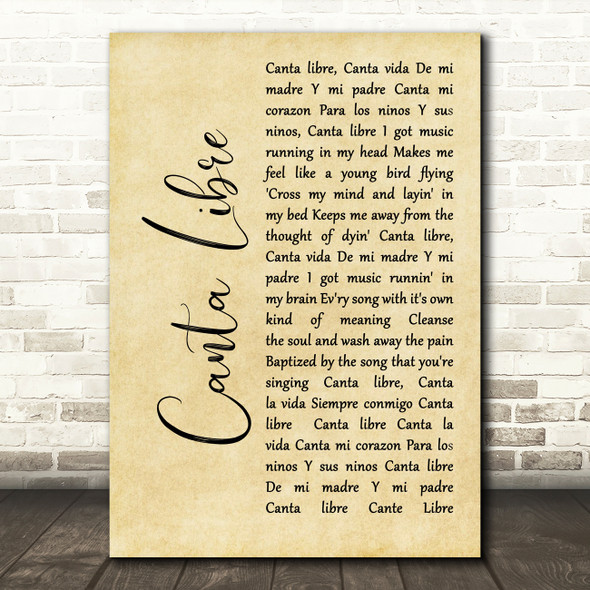 Neil Diamond Canta Libre Rustic Script Decorative Wall Art Gift Song Lyric Print