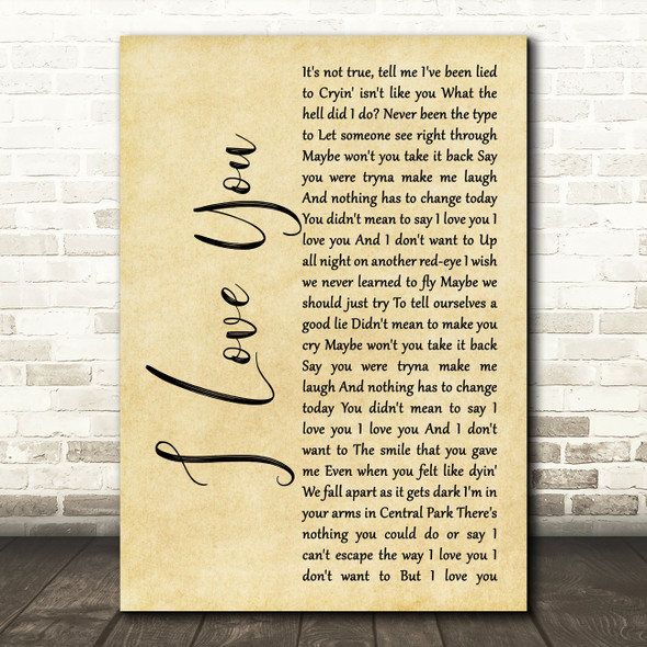 Billie Eilish I Love You Rustic Script Decorative Wall Art Gift Song Lyric Print