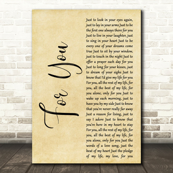 John Denver For You Rustic Script Decorative Wall Art Gift Song Lyric Print