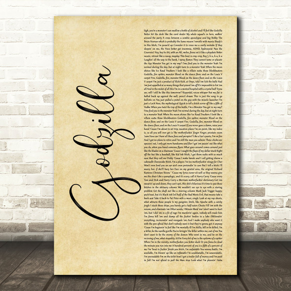 Eminem Godzilla Rustic Script Decorative Wall Art Gift Song Lyric Print