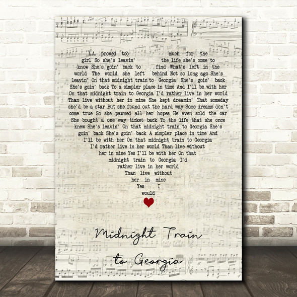 Neil Diamond Midnight Train to Georgia Script Heart Decorative Wall Art Gift Song Lyric Print