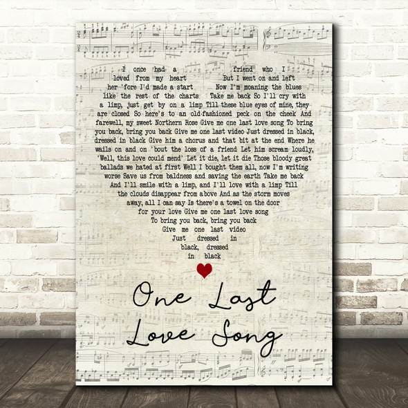 The Beautiful South One Last Love Song Script Heart Decorative Wall Art Gift Song Lyric Print