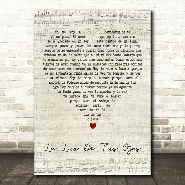 Banda Los Costeños La Luz De Tus Ojos Script Heart Decorative Wall Art Gift Song Lyric Print