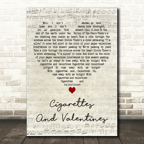 Green Day Cigarettes and Valentines Script Heart Decorative Wall Art Gift Song Lyric Print