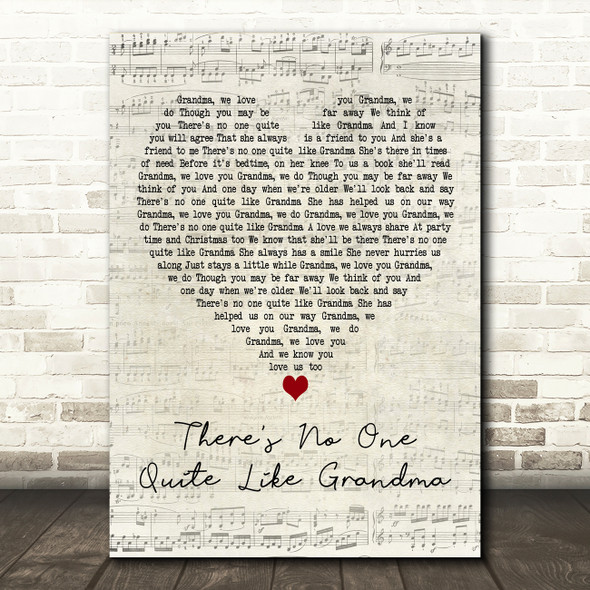 St Winifred's School Choir There's No One Quite Like Grandma Script Heart Song Lyric Print