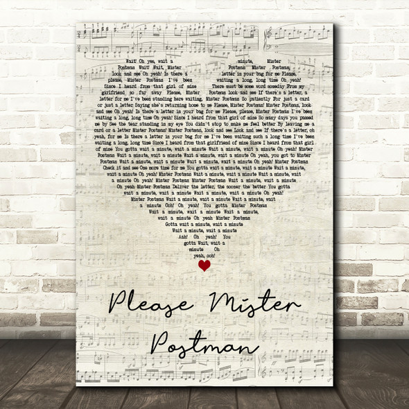 The Beatles Please Mister Postman Script Heart Decorative Wall Art Gift Song Lyric Print