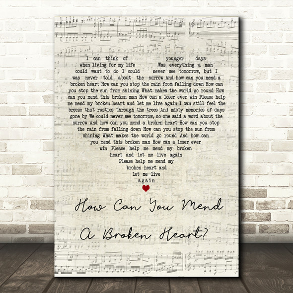 Bee Gees How Can You Mend A Broken Heart Script Heart Decorative Gift Song Lyric Print