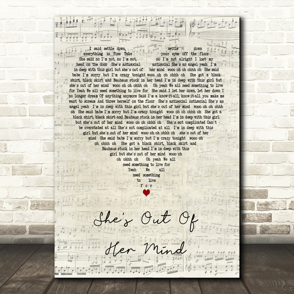 Blink-182 She's Out Of Her Mind Script Heart Decorative Wall Art Gift Song Lyric Print