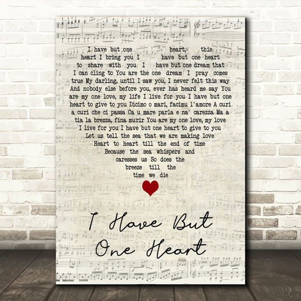 Al Martino I Have But One Heart Script Heart Decorative Wall Art Gift Song Lyric Print