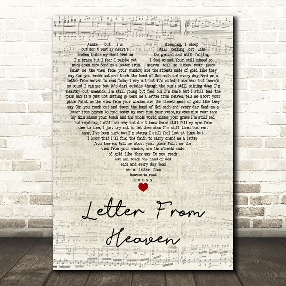 Tim Shetler Letter from Heaven Script Heart Decorative Wall Art Gift Song Lyric Print