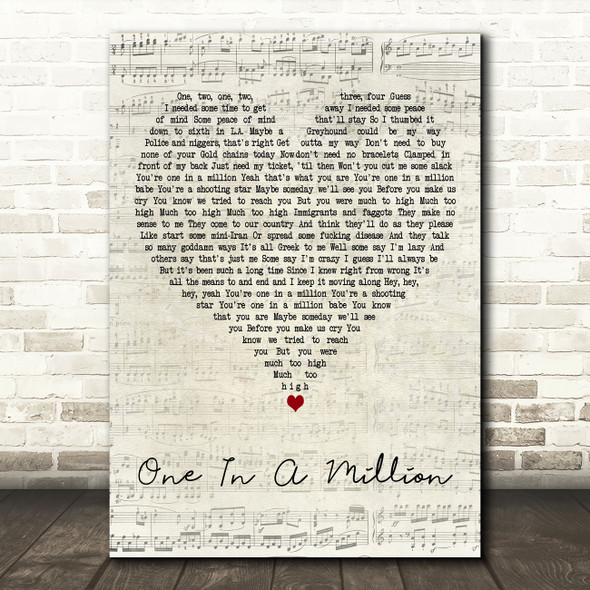 Guns N' Roses One In A Million Script Heart Decorative Wall Art Gift Song Lyric Print