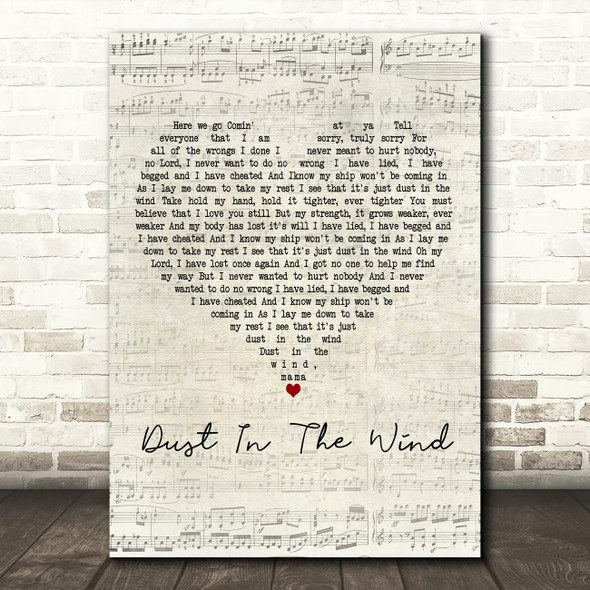 Todd Rundgren Dust In The Wind Script Heart Decorative Wall Art Gift Song Lyric Print