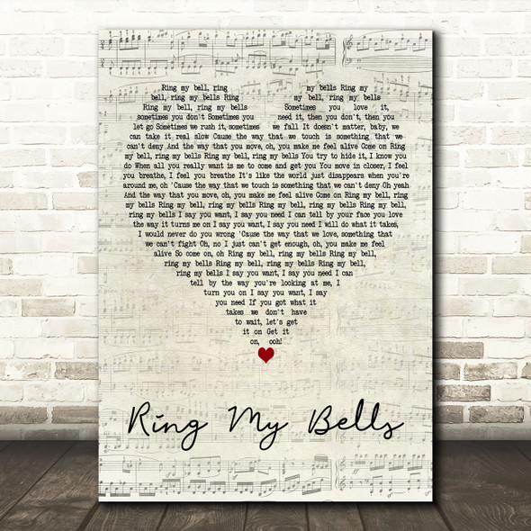 Enrique Iglesias Ring My Bells Script Heart Decorative Wall Art Gift Song Lyric Print