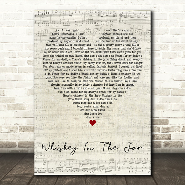 Metallica Whiskey In The Jar Script Heart Decorative Wall Art Gift Song Lyric Print