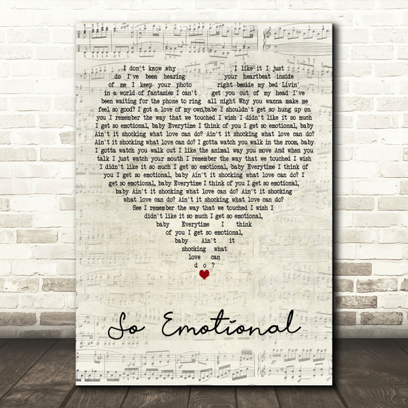 Whitney Houston So Emotional Script Heart Decorative Wall Art Gift Song Lyric Print