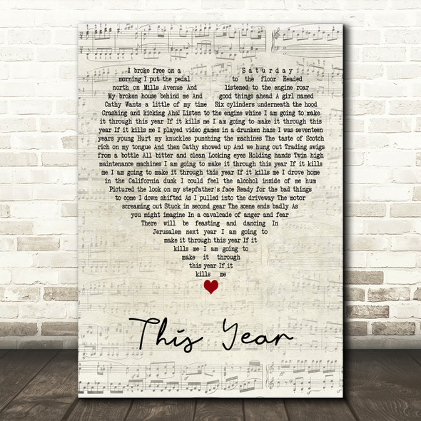 The Mountain Goats This Year Script Heart Decorative Wall Art Gift Song Lyric Print