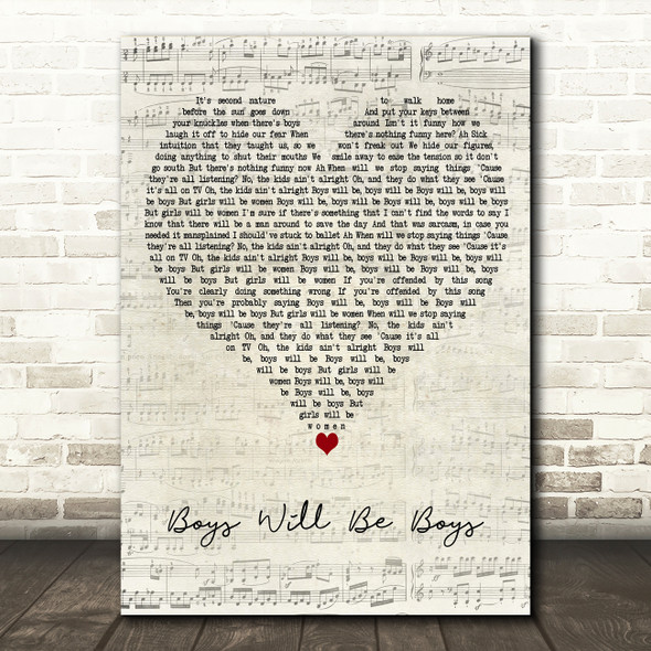 Dua Lipa Boys Will Be Boys Script Heart Decorative Wall Art Gift Song Lyric Print