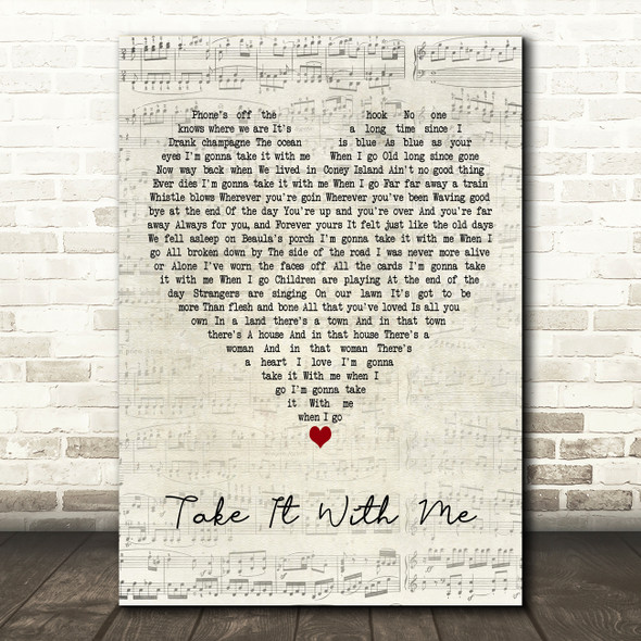 Tom Waits Take It With Me Script Heart Decorative Wall Art Gift Song Lyric Print