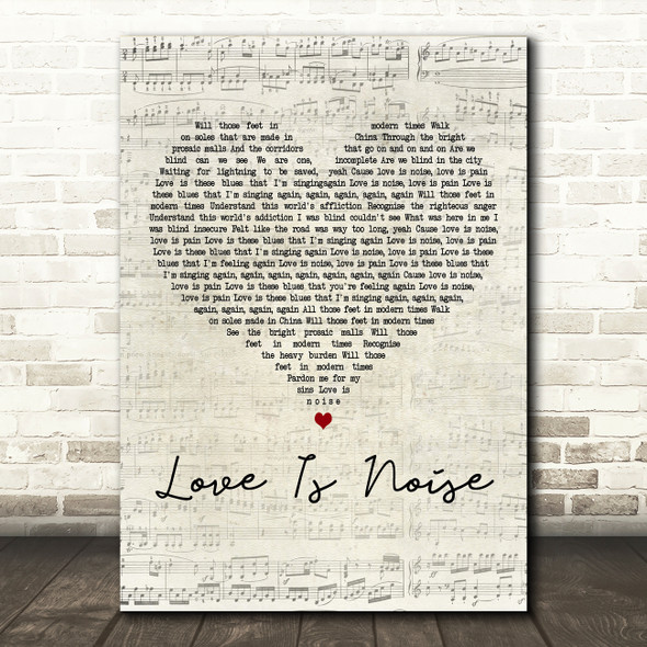 The Verve Love Is Noise Script Heart Decorative Wall Art Gift Song Lyric Print