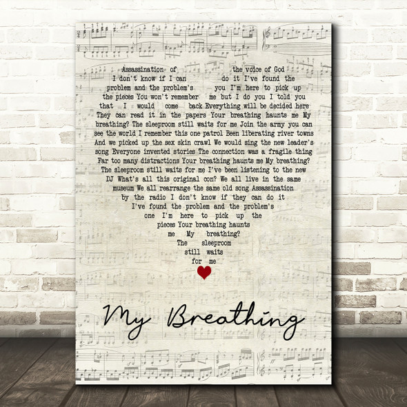 Gary Numan My Breathing Script Heart Decorative Wall Art Gift Song Lyric Print